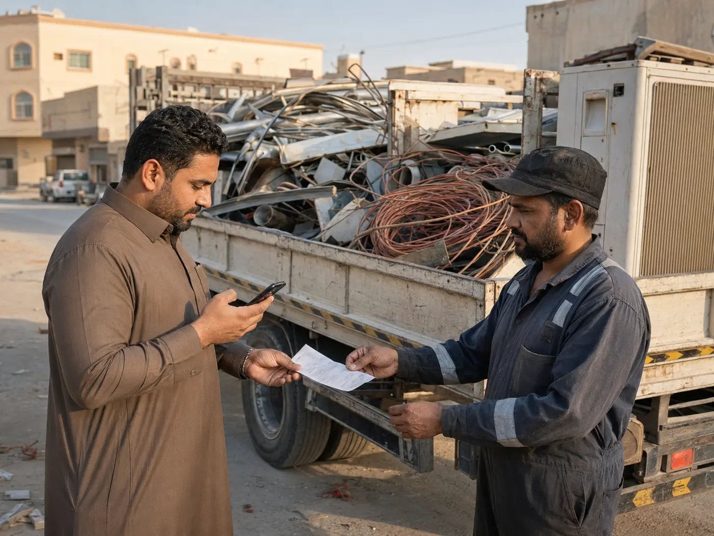 Customer confirming payment after scrap collection